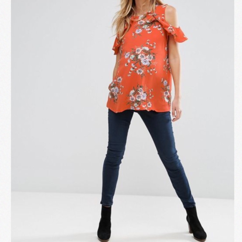 New Look Maternity Floral Frill Cold Shoulder Top